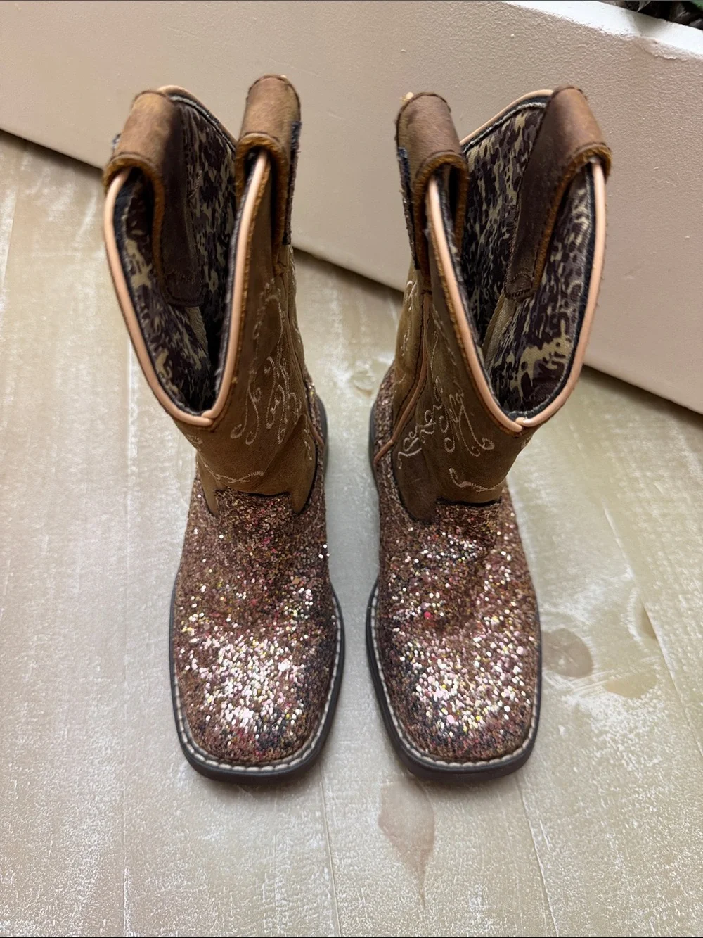 Girls Size 10 Shyanne Brown Glitter Cowgirl Boots
